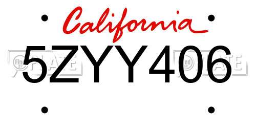 5ZYY406 California License Plate