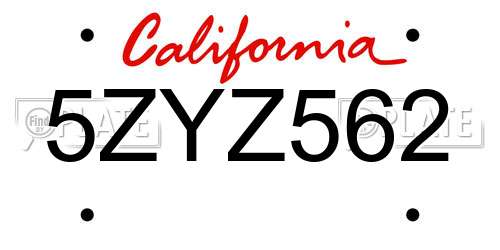 5ZYZ562 California License Plate