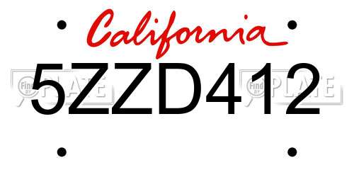 5ZZD412 California License Plate