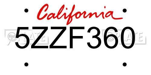 5ZZF360 California License Plate
