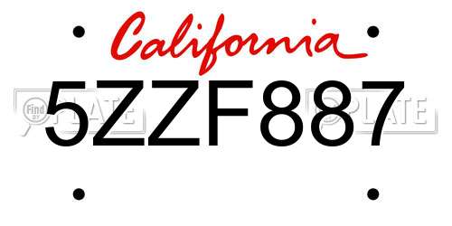 5ZZF887 California License Plate