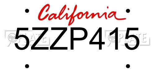 5ZZP415 California License Plate