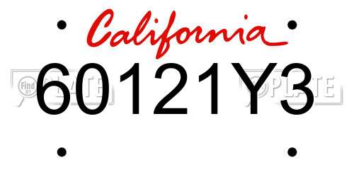 60121Y3 California License Plate