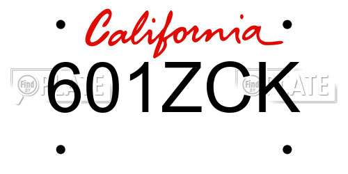 601ZCK California License Plate