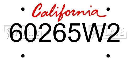 60265W2 California License Plate