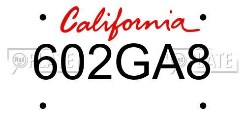 602GA8 California License Plate