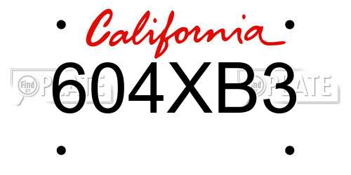 604XB3 California License Plate