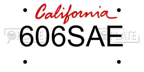 606SAE California License Plate