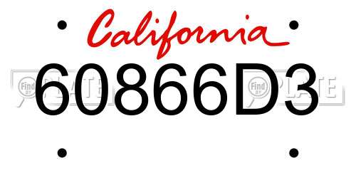 60866D3 California License Plate