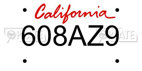 608AZ9 California License Plate