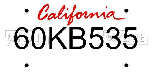 60KB535 California License Plate