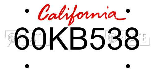 60KB538 California License Plate
