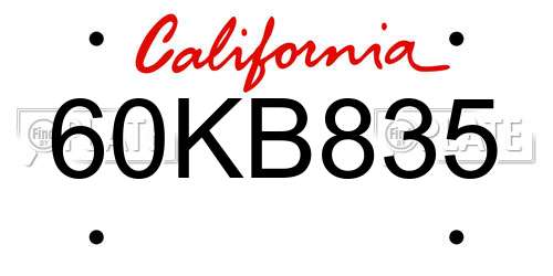 60KB835 California License Plate