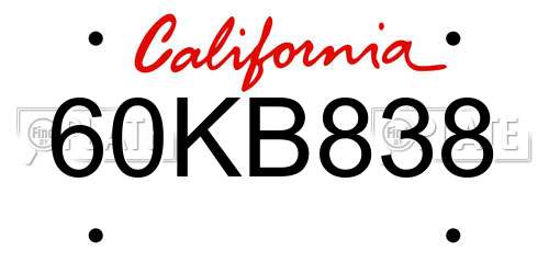 60KB838 California License Plate