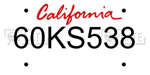60KS538 California License Plate