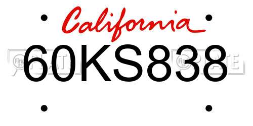 60KS838 California License Plate