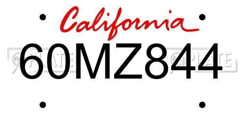 60MZ844 California License Plate