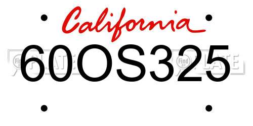 60OS325 California License Plate