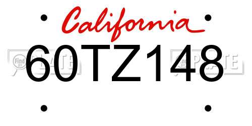 60TZ148 California License Plate