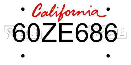 60ZE686 California License Plate