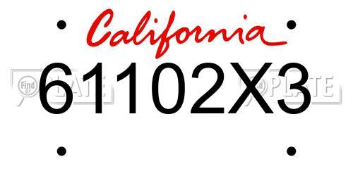 61102X3 California License Plate