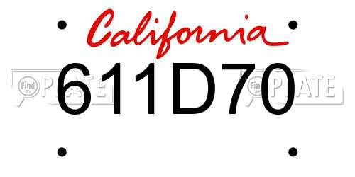 611D70 California License Plate