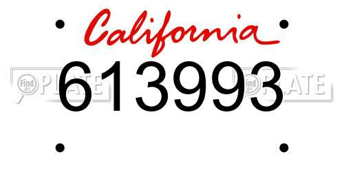 613993 California License Plate