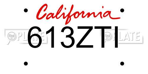613ZTI California License Plate