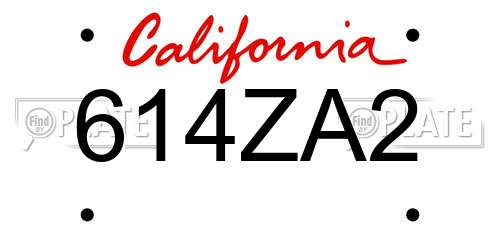614ZA2 California License Plate