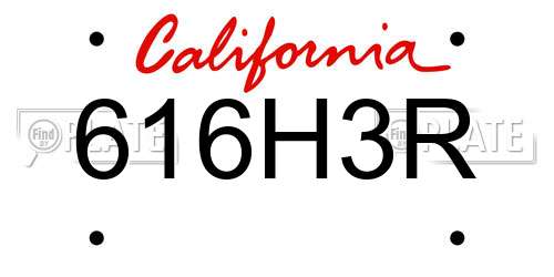 616H3R California License Plate