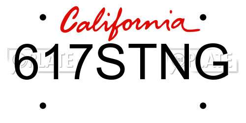 617STNG California License Plate