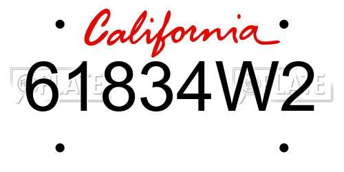 61834W2 California License Plate