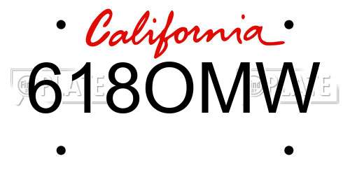 618OMW California License Plate