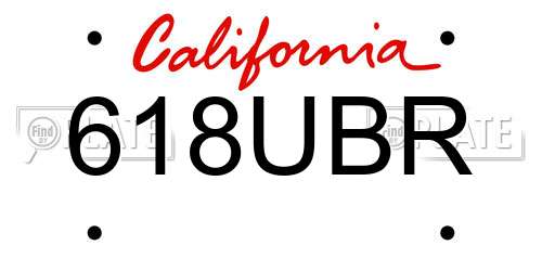618UBR California License Plate