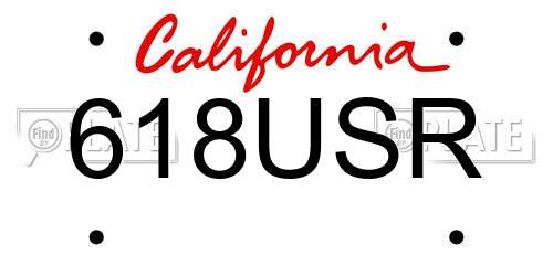 618USR California License Plate