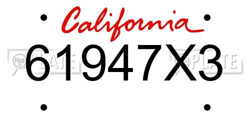 61947X3 California License Plate