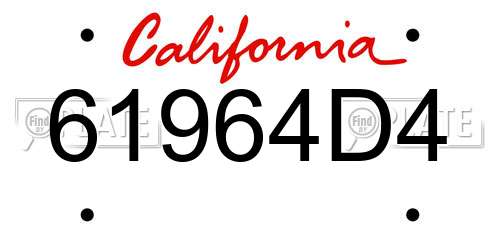 61964D4 California License Plate
