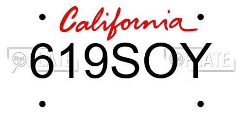 619SOY California License Plate