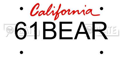 61BEAR California License Plate