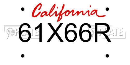 61X66R California License Plate