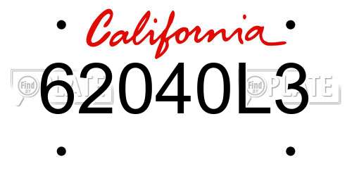 62040L3 California License Plate