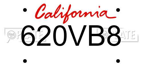 620VB8 California License Plate