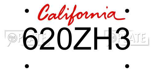 620ZH3 California License Plate