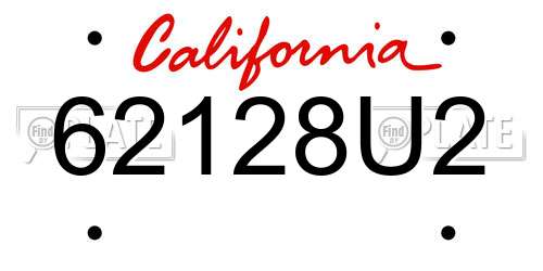 62128U2 California License Plate