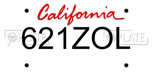 621ZOL California License Plate