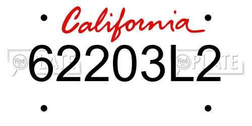 62203L2 California License Plate