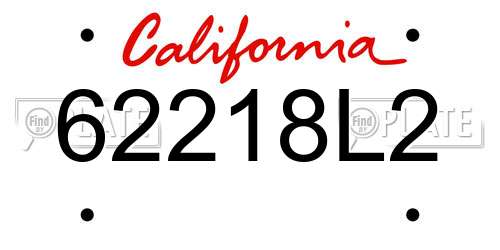 62218L2 California License Plate