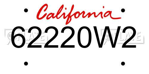 62220W2 California License Plate