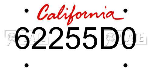 62255D0 California License Plate