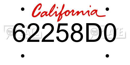 62258D0 California License Plate